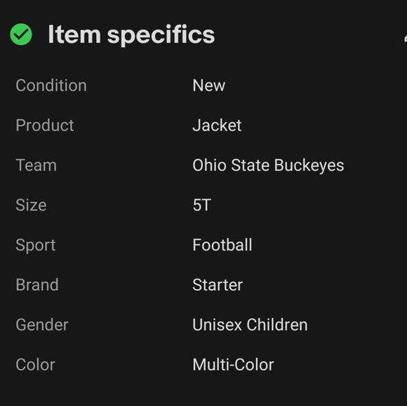 Ohio State Buckeyes Kids full Snap-On Varsity Letterman Bomber Starter Jacket - Picture 6 of 7